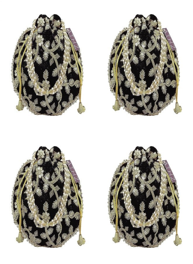 ATHZ Potli (Pack of 4 Potli) Black Velvet Matka Designer Potli handbags for Women - Image 1